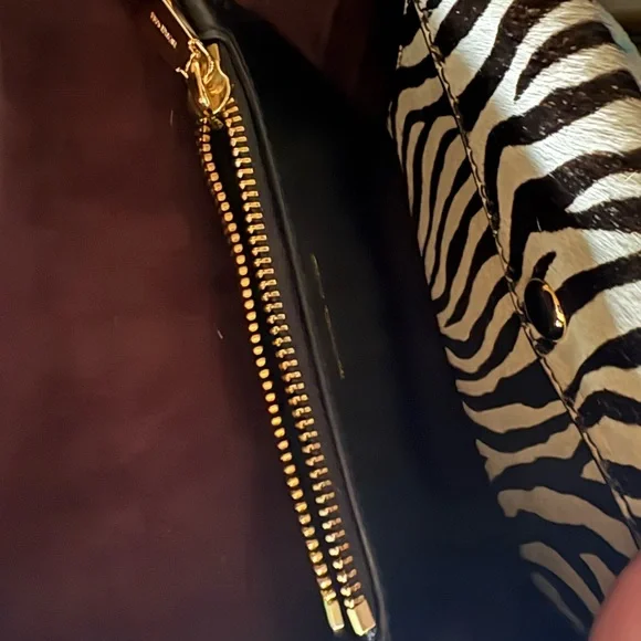 Michael Kors Cece Black Leather Crossbody Red Studded Strap and Zebra Accent - Picture 8 of 9